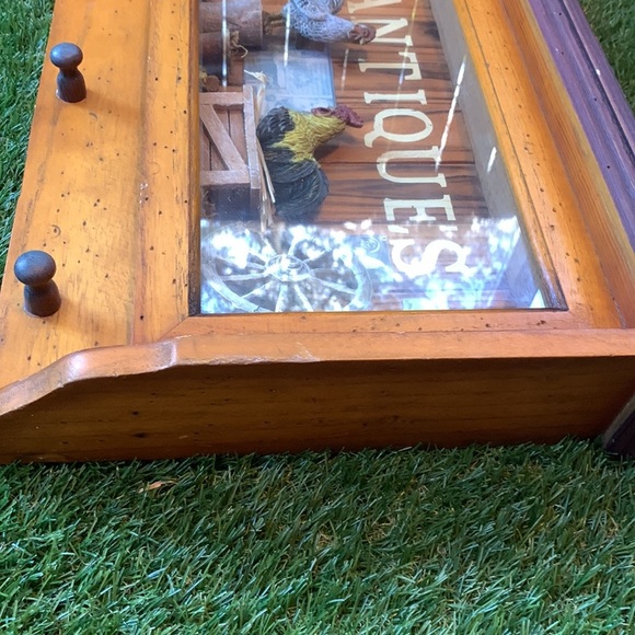 Late 90s Retro Chicken Farmhouse Theme Wooden Shadow Box With 3 Hooks Wall Art - Picture 10 of 17